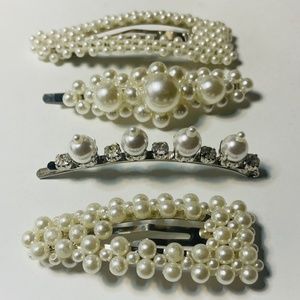 NWOT 4 Pearl Hair Clip Barrettes Set